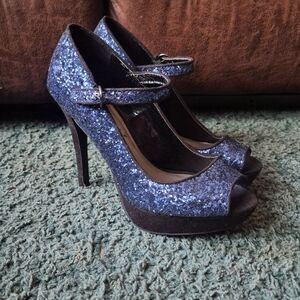 Cato Women's Blue Glitter Peep Toe Stilleto Heels 8